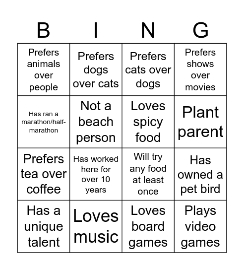 Snacks and Bingo Card