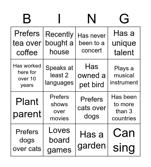 Snacks and Bingo Card