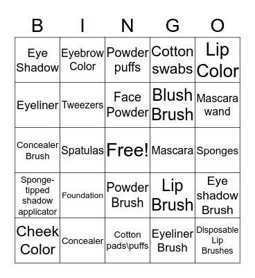 Cosmetic Bingo Card