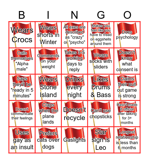 Red Flags Bingo Card