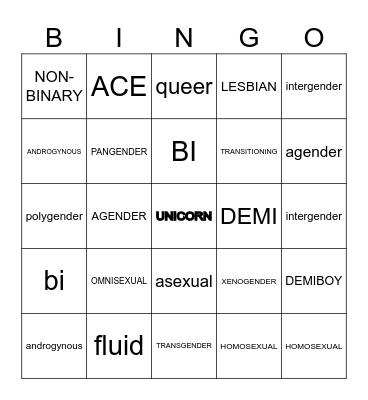 Pride Bingo Card