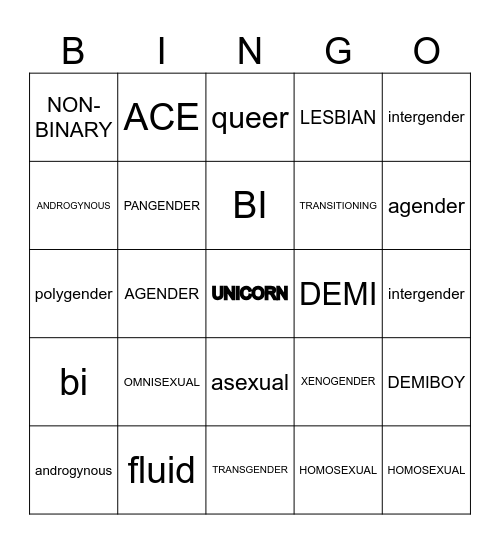 Pride Bingo Card