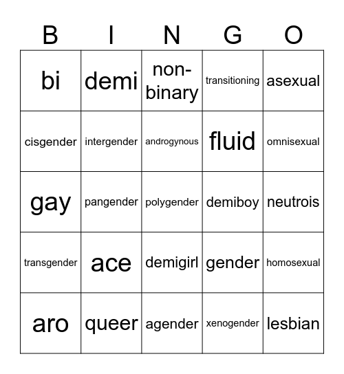 Pride Bingo Card