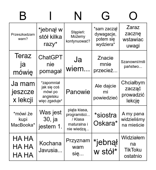 Ślingo Bingo Card