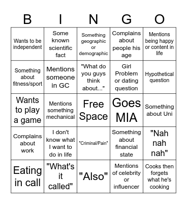 Tazza Bingo Card