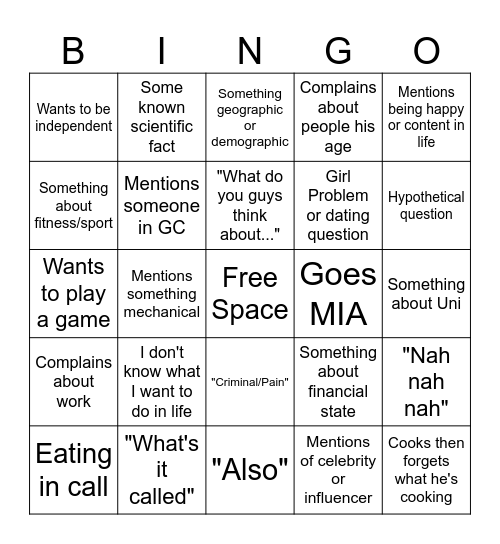 Tazza Bingo Card