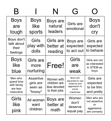 Gender Stereotype BINGO Card