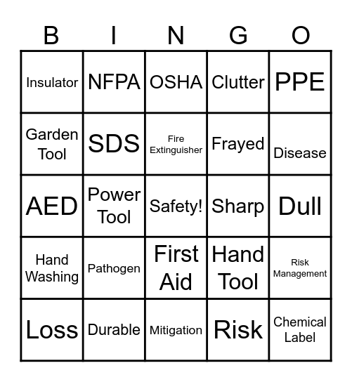 AgriScience Safety Exam Review Bingo Card