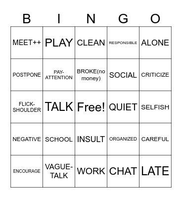 Personality Bingo Card