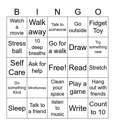 Coping Skill Bingo Card