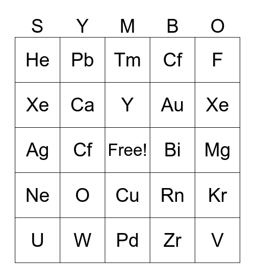 Symbo Card Bingo Card