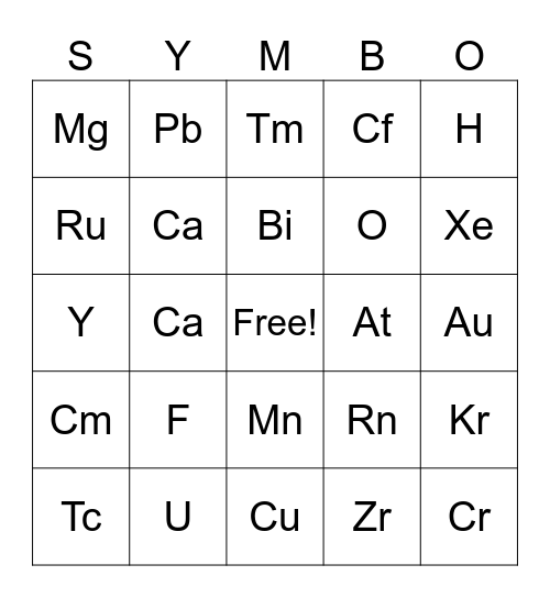 Symbo Card Bingo Card