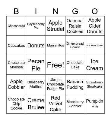 Bakery Bingo Card
