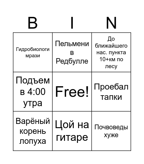 Кся в эко-лагерях Bingo Card