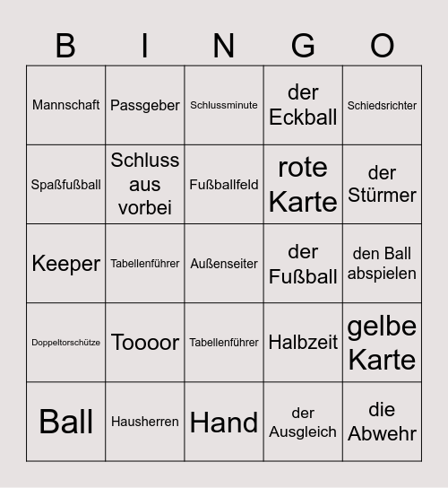 Fußball Bingo Card