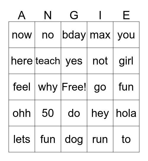 Angie Is The Big Five-Ohhhhh!!! Bingo Card