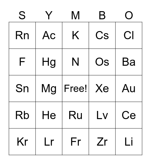 Symbo Card Bingo Card