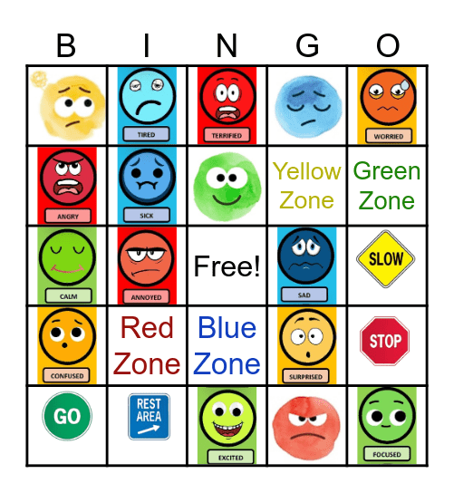 Zones of Regulation Bingo Card