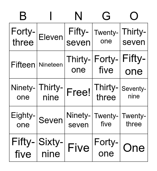 Odd Numbers Bingo Card 1 Bingo Card