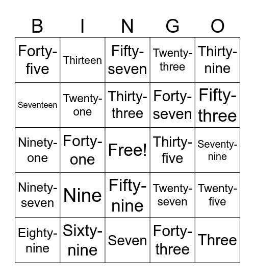 Odd Numbers Bingo Card 1 Bingo Card