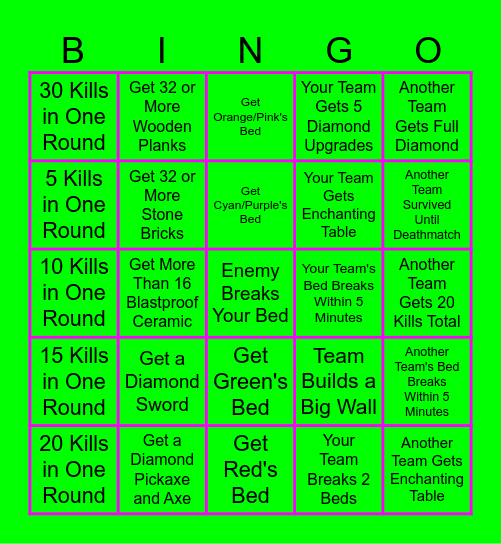 Roblox BedWars Bingo Card