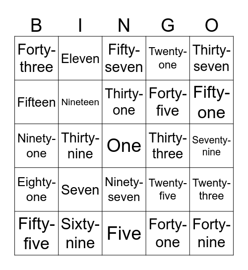 Odd Numbers Bingo Card 1 Bingo Card