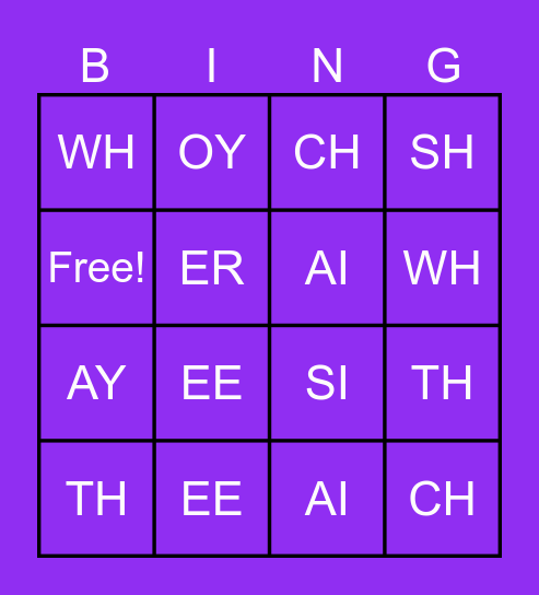 Phonics Bingo Card