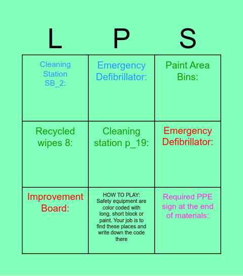 DEP SAFETY HUNT Bingo Card