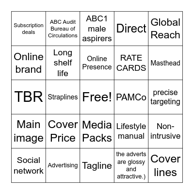 Magazines Bingo Card