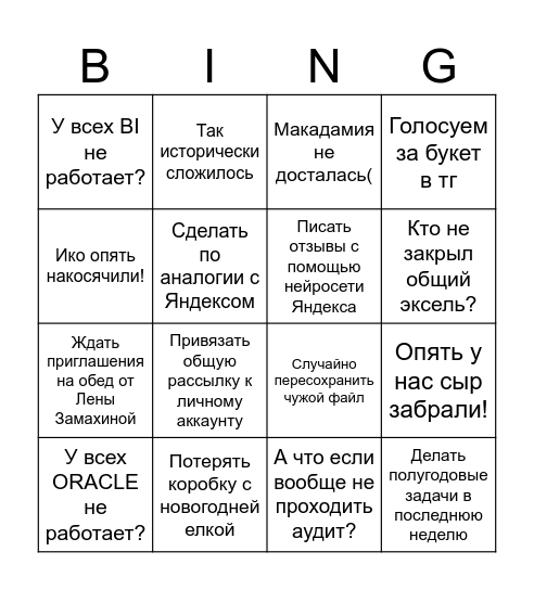 Наше бинго Bingo Card