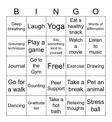 Coping Skills Bingo Card