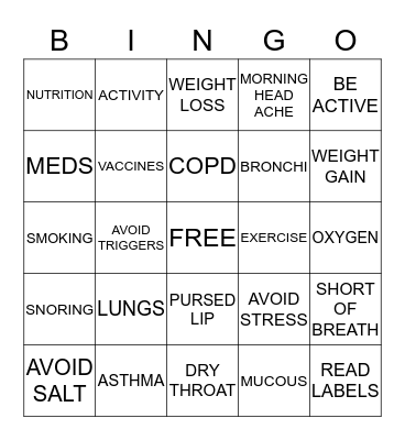 RESPIRATORY ISSUES Bingo Card