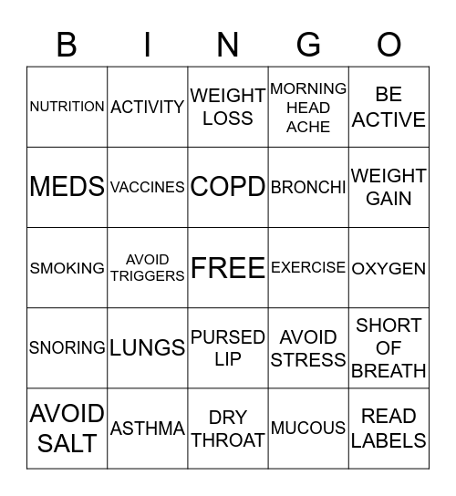 RESPIRATORY ISSUES Bingo Card