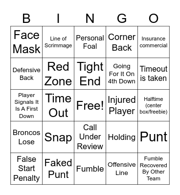 Football Bingo Card
