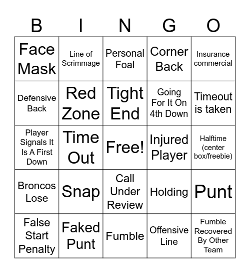 Football Bingo Card