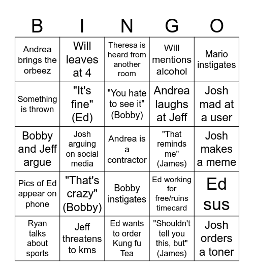 TechRoom Bingo Card