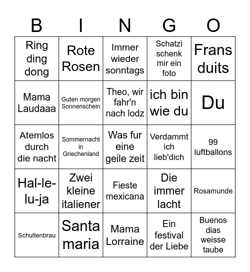 Duitse muziek bingo Card