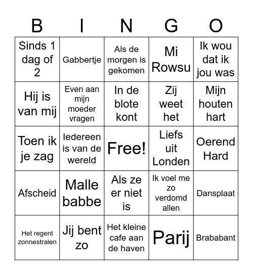 Hollandaise Bingo Card