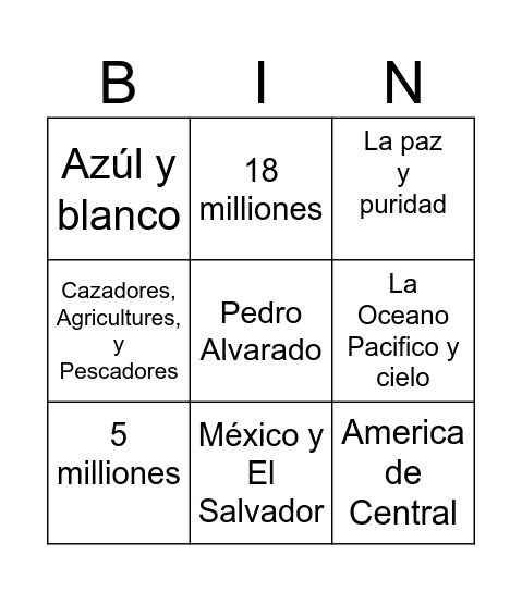 Prenguntas de Guatemala Bingo Card