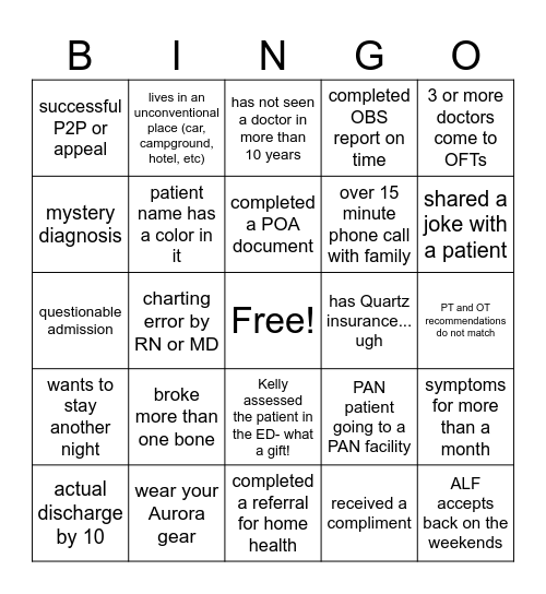 Case Management Week Bingo Card