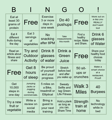 October Fitness Bingo Card