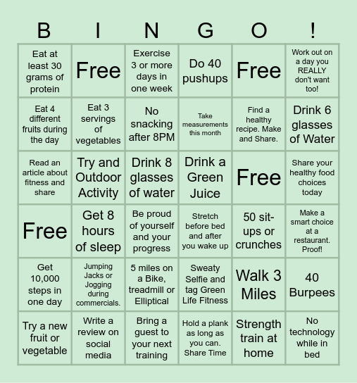 October Fitness Bingo Card