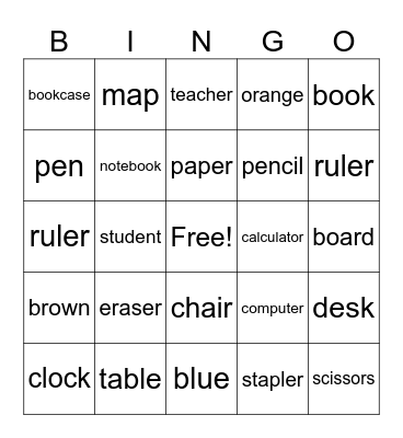 School Tools Bingo Card