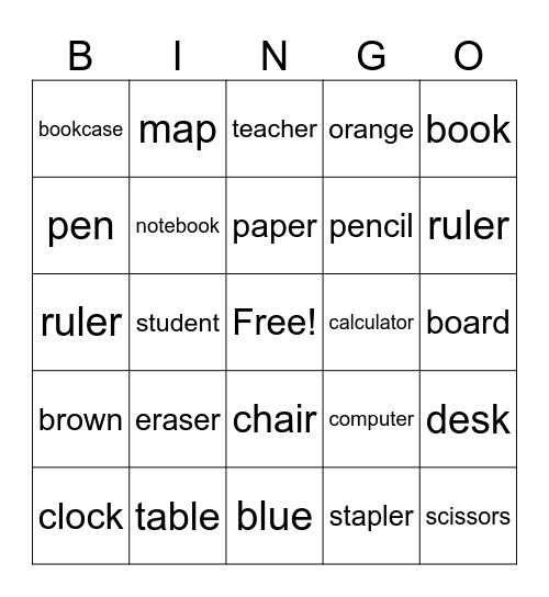 School Tools Bingo Card