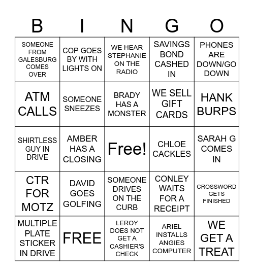 TOMPKINS BINGO Card