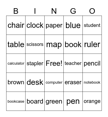 In the Classroom Bingo Card