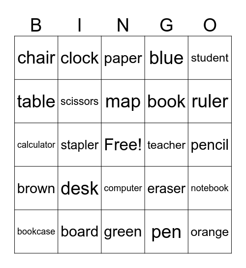 In the Classroom Bingo Card