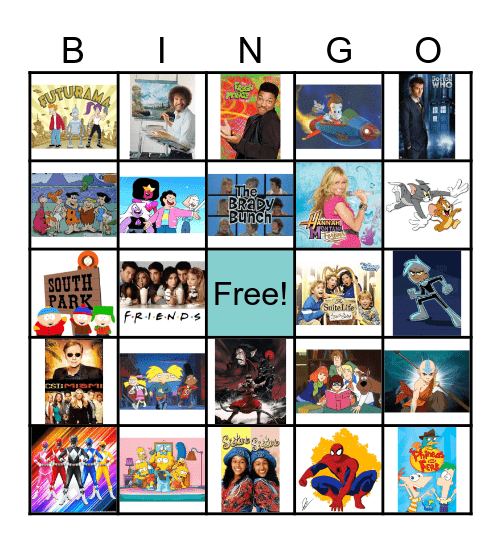 AA Childhood TV Shows Bingo Card
