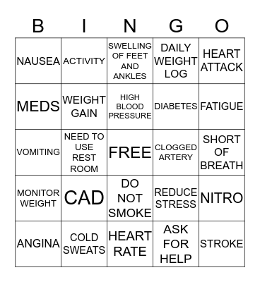 CARDIAC/HEART Bingo Card