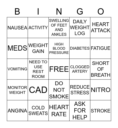 CARDIAC/HEART Bingo Card